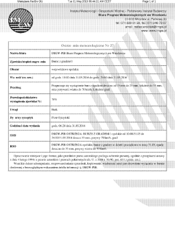 Ostrzeżenie meteorologiczne nr 27 z dnia-31-05