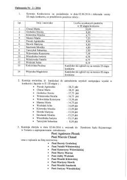 Page 1 Ogłoszenie Nr 2 / 2016 1. Komisja Konkursowa na