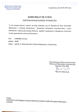 Komunikat nr 11 - Wydział Infrastruktury i Środowiska Politechniki