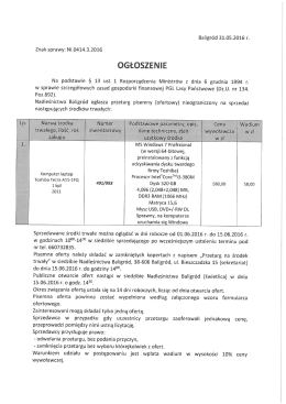 Ogłoszenie o sprzedaży zbędnego środka trwałego.