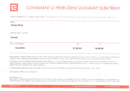 Page 1 OZNÁMENÍ O PŘERUŠENÍ DODÁVKY ELEKTŘINY OBEC