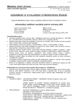 referent(ka) oddělení sociálně právní ochrany dětí