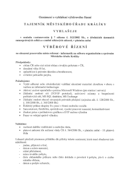 VÝBĚROVÉ ŘÍZENÍ na obsazení pracovního místa referent