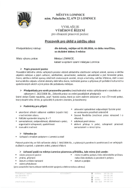 Výběrové řízení pro obsazení pracovní pozice