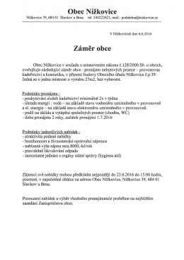 Záměr obce - Nížkovice