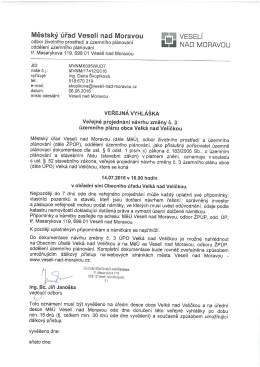Veřejné projednání změny č. 3 Územního plánu Obce Velká nad