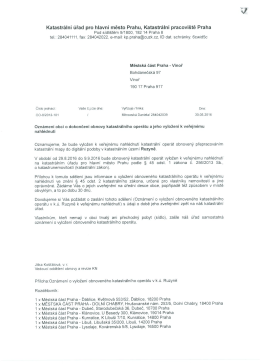 Oznámení o dokončení obnovy katastrálního operátu - Praha