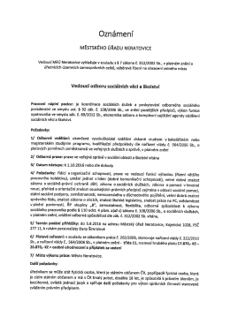 Výběrové řízení - Vedoucí odboru sociálních věcí a školství, MěÚ