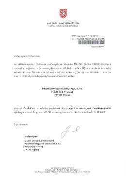 Osvedceni MZCR-k-SKDH  - Patomorfologická laboratoř,sro