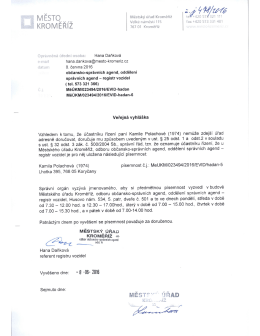veřejn&aacute; vyhl&aacute;&scaron;ka, Kamila Pol&aacute;chov&aacute;, Lhotka 395, Koryčany