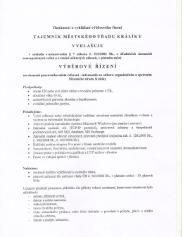Výběrové řízení - referent informatik