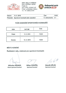 Sportovní komisaři - Plán zasedání ()