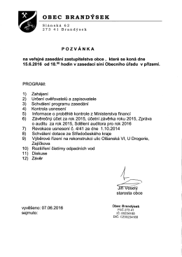 Pozv&aacute;nka na zased&aacute;n&iacute; zastupitelstva dne 15.6.2016