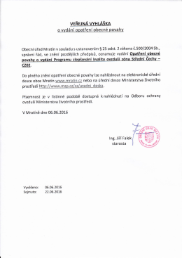 Veřejná vyhláška o vydání opatření obecné povahy o vydání