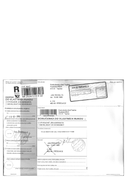 Page 1 Místo pro podací nálepku odesilate: na doporučenou zásil