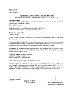 Oznámení záměru pronájmu nemovitosti