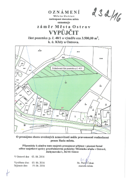 Záměr města Ostrov vypůjčit část pozemku p. č. 40/1, k. ú. Kfely