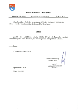 Záměr prodej pozemku - Obec Bohdalice