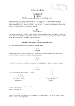 Nařízení č. 1/2016, kterým se stanovuje zákaz