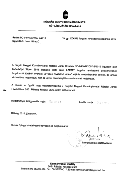 A R&eacute;ts&aacute;gi Korm&aacute;nyablak hirdetm&eacute;nye az LZX-577 frsz