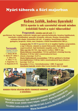 Page 1 Nyári táborok a Sári maſorba Kedves Szülők, kedves