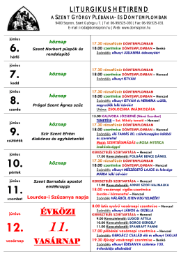 liturgikus hetirend - Szent György Plébánia