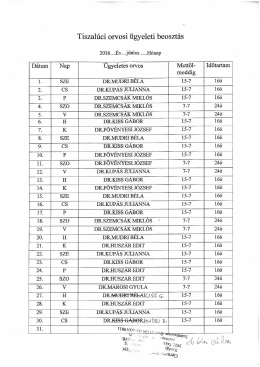 2016. j&uacute;niusi orvosi &uuml;gyeleti beoszt&aacute;s