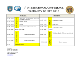 1st International Conference on QUALITY oF Life 2016