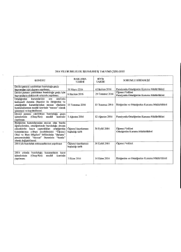 2016 Yılı Bursluluk İşlemleri İş Takvimi &Ccedil;izelgesi