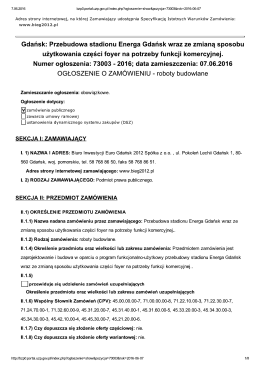 BZP 73003-2016 - Biuro Inwestycji Euro Gdańsk 2012 sp. z oo