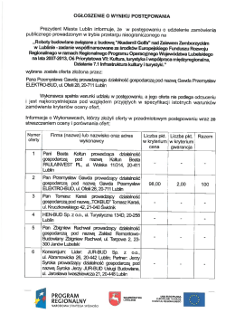 Ogłoszenie o wyniku postępowania