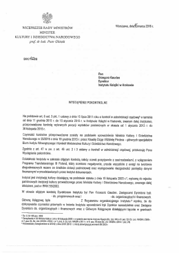 Wystąpienie pokontrolne z kontroli przeprowadzonej w Instytucie