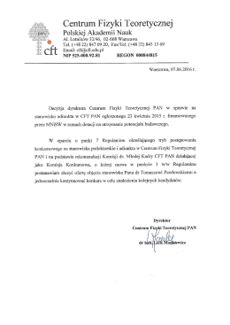 z dnia 07.06.2016 - Centrum Fizyki Teoretycznej PAN