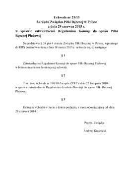 Uchwała nr 25/15 Zarządu ZPRP z 29 czerwca 2015 r.