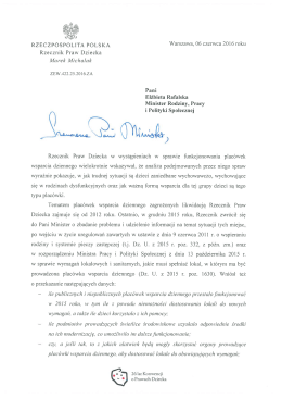 Wystąpienie Rzecznika Praw Dziecka do Minister Rodziny, Pracy i