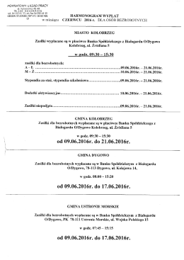 Harmonogram wypłat - Powiatowy Urząd Pracy w Kołobrzegu