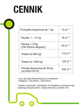 Page 1 CENNIK Przesyłka kopertowa do 1 kg. Paczka 1