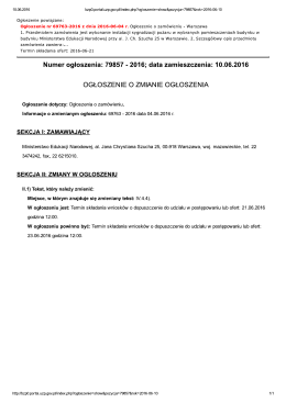 ogłoszenie o zmianie ogłoszenia z dnia 10.06.2016