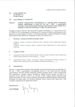Zgłoszenie żądania akcjonariusza umieszczenia określonych