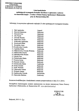 Lista kandydatów spełniających wymagania formalne