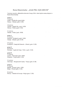 Harmonogram "Klubu Piłki AQUARIUM"