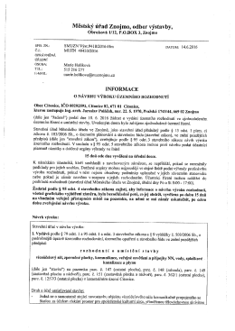 Informace o návrhu výroku územního rozhodnutí