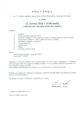 Pozv&aacute;nka na 17. zastupitelstvo