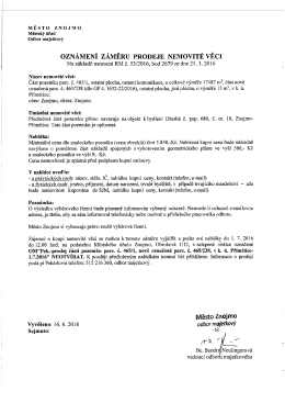 Oznámení záměru prodeje nemovité věci