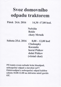 Svoz domovn&iacute;ho odpadu traktorem