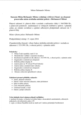 Oznámení o volném pracovním místě