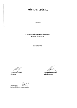 Usnesen&iacute; z 34. schůze Rady města Stud&eacute;nky