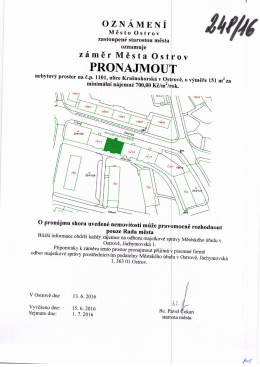 Záměr města Ostrov pronajmout nebytový prostor na č.p. 1101, ul