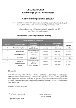 Rozhodnutí o přidělení zakázky