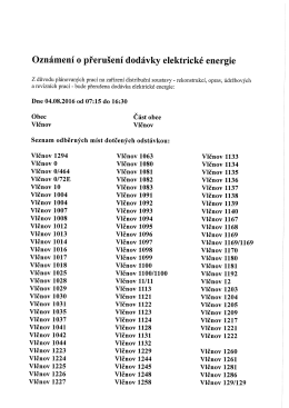 Oznámení o přerušení dodávky elektrické energie dne 4. srpna